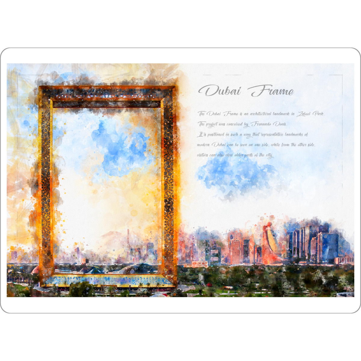 Tischset "Dubai Frame Aquarell" artboxONE - Architektur,Reise / Strand und Meer,Städte / Dubai