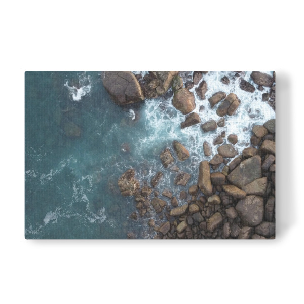 Leinwandbild "Waves crashing" artboxONE - Reise / Strand und Meer - Stones,Waves,Beach,Drone,Dji,Steine,Küste,Coast,Sea,Meer,Wellen,Natur,Nature,View
