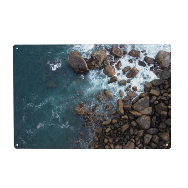 Holzbild "Waves crashing" artboxONE - Reise / Strand und Meer - Stones,Waves,Beach,Drone,Dji,Steine,Küste,Coast,Sea,Meer,Wellen,Natur,Nature,View