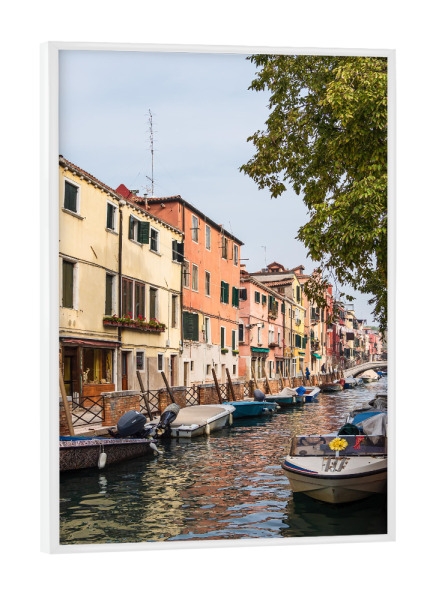 Poster mit weißem Rahmen "Kanal, Boote und Häuser" artboxONE - Reise,Architektur,Städte / Venedig,Reise / Länder
