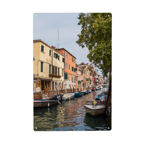 Holzbild "Kanal, Boote und Häuser" artboxONE - Reise,Architektur,Städte / Venedig,Reise / Länder
