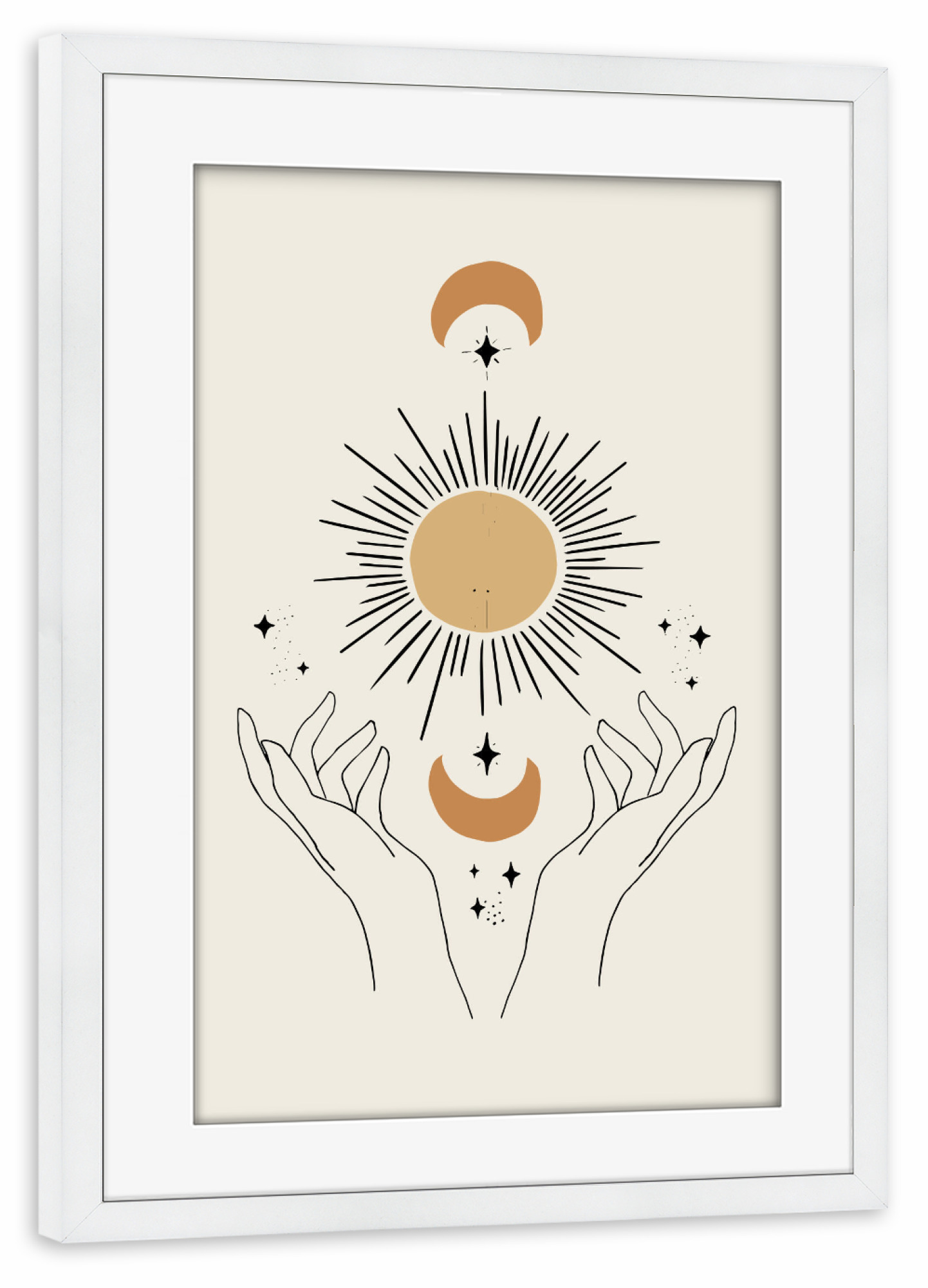 Poster mit Rahmen weiß "Celestial Hands Sun Moon" artboxONE - Natur,Galaxy