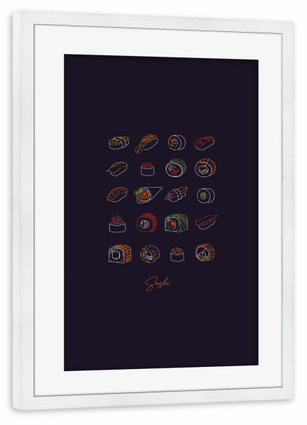 Poster mit Rahmen weiß "Sushi type line style neon black" artboxONE - Essen & Trinken,Für Mama,Für Papa