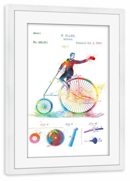 Poster mit Rahmen weiß "Old vintage bicycle patent" artboxONE - Sport,Sport / Motivation