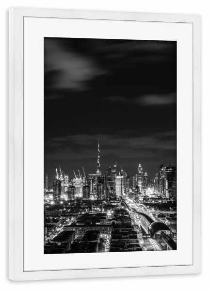 Poster mit Rahmen weiß "Dubai at night" artboxONE - Reise,Architektur,Reise / Asien,Städte / Dubai