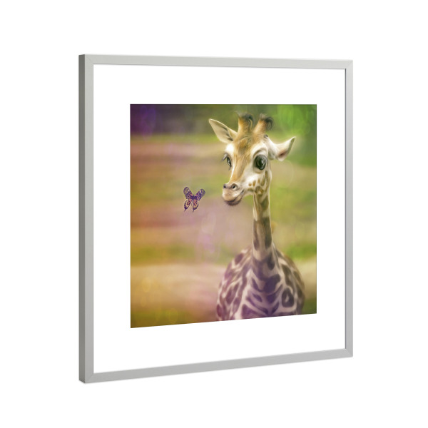 Poster mit Rahmen Silber "Verliebtes Giraffenmädchen" artboxONE - Natur,Für Kinder,Tiere,Liebe,Lustig
