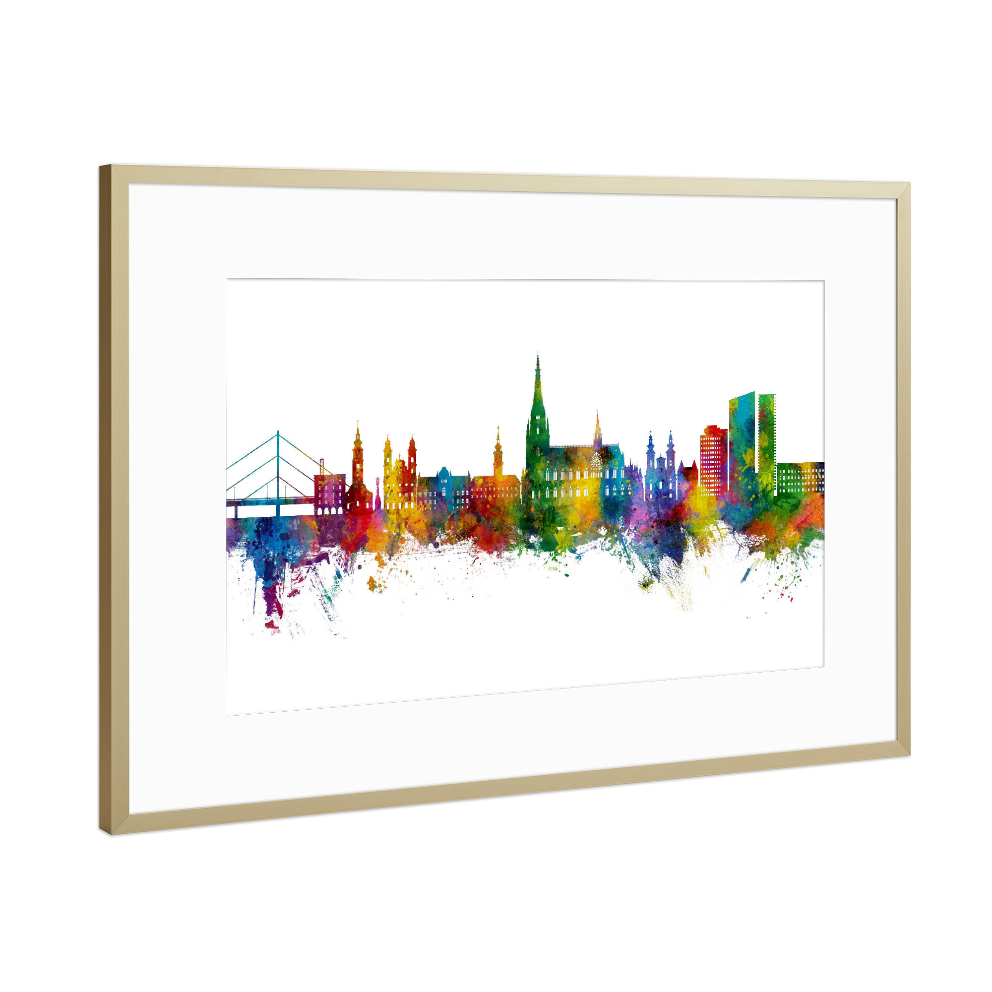 Poster mit Rahmen Gold "Linz Austria Skyline" artboxONE - Städte