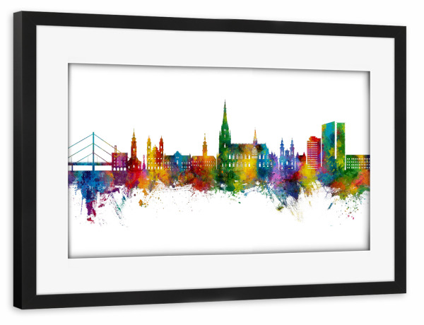 Poster mit Rahmen schwarz "Linz Austria Skyline" artboxONE - Städte