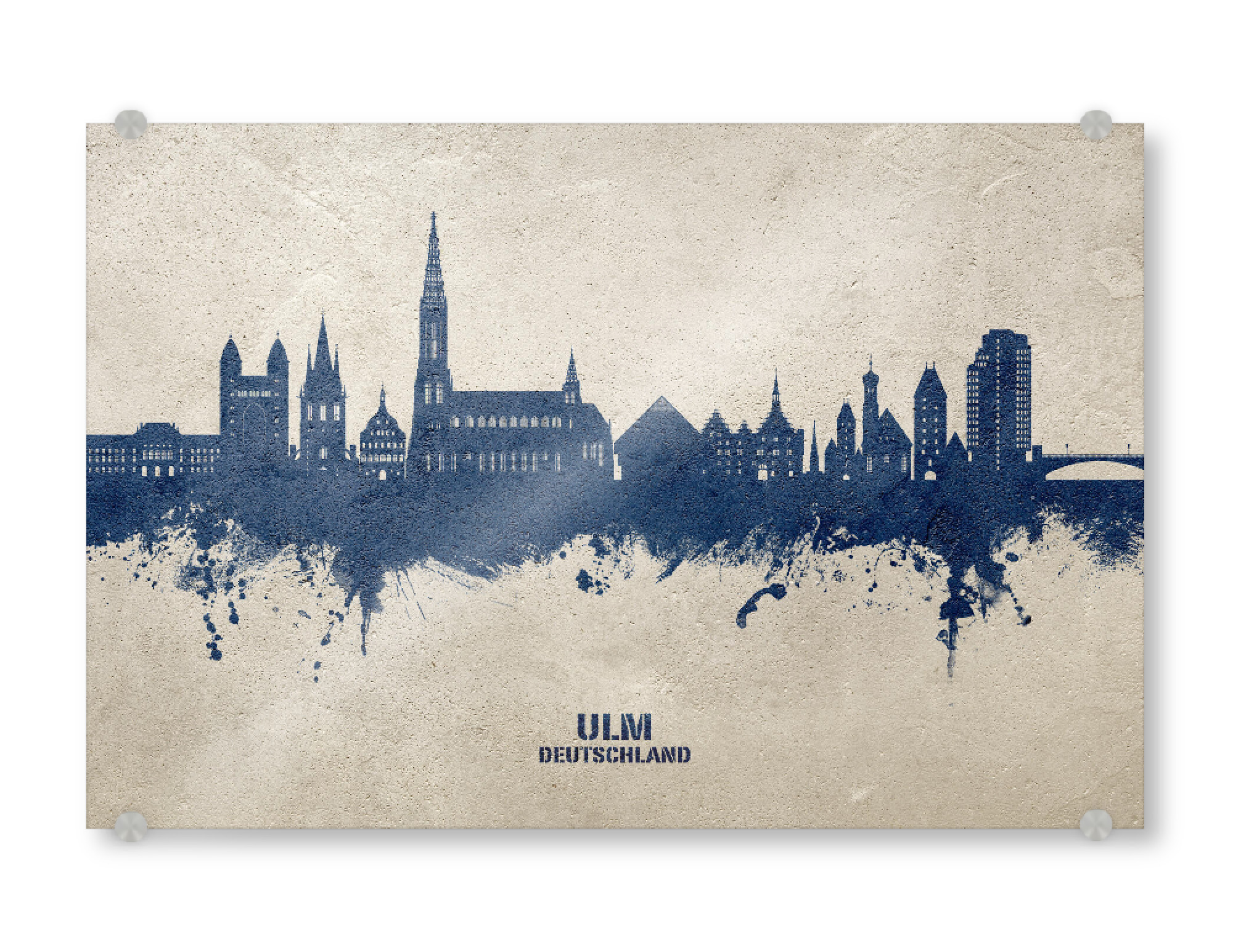 Acrylglasbild "Ulm Germany Skyline PaintBlue" artboxONE - Städte - Ulm,Deutschland,Skyline,Cityscape,Stadtbild,Watercolor,Painting,City,Stadt,Germany