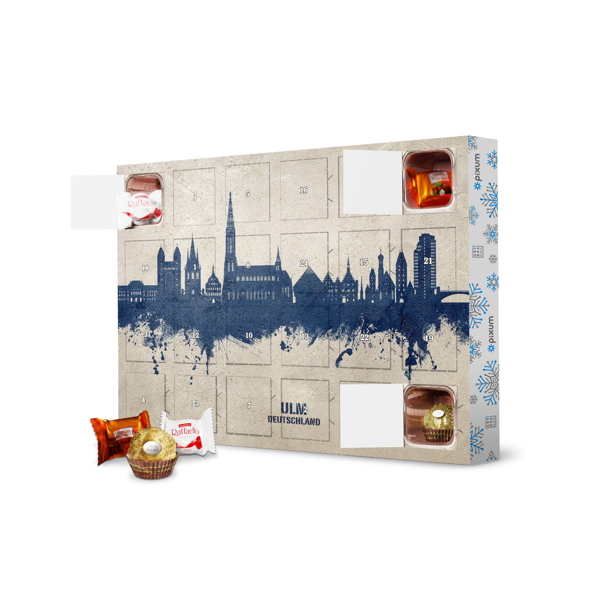 Adventskalender mit Ferrero Pralinen Ulm Germany Skyline PaintBlue artboxONE Adventskalender Städte