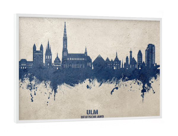 Poster mit weißem Rahmen "Ulm Germany Skyline PaintBlue" artboxONE - Städte