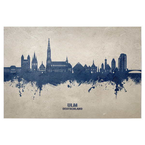 Poster "Ulm Germany Skyline PaintBlue" artboxONE - Städte - Ulm,Deutschland,Skyline,Cityscape,Stadtbild,Watercolor,Painting,City,Stadt,Germany