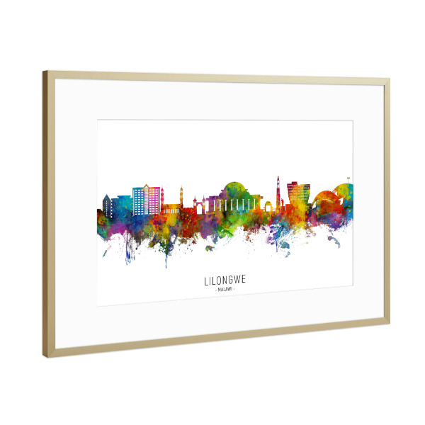 Poster mit Rahmen Gold "Lilongwe Malawi Skyline txt" artboxONE - Städte