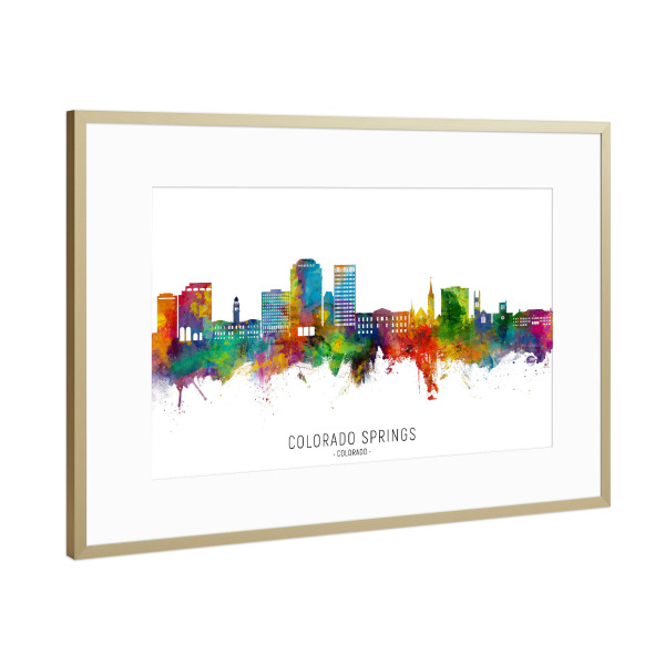 Poster mit Rahmen Gold "Colorado Springs Skyline txt" artboxONE - Städte
