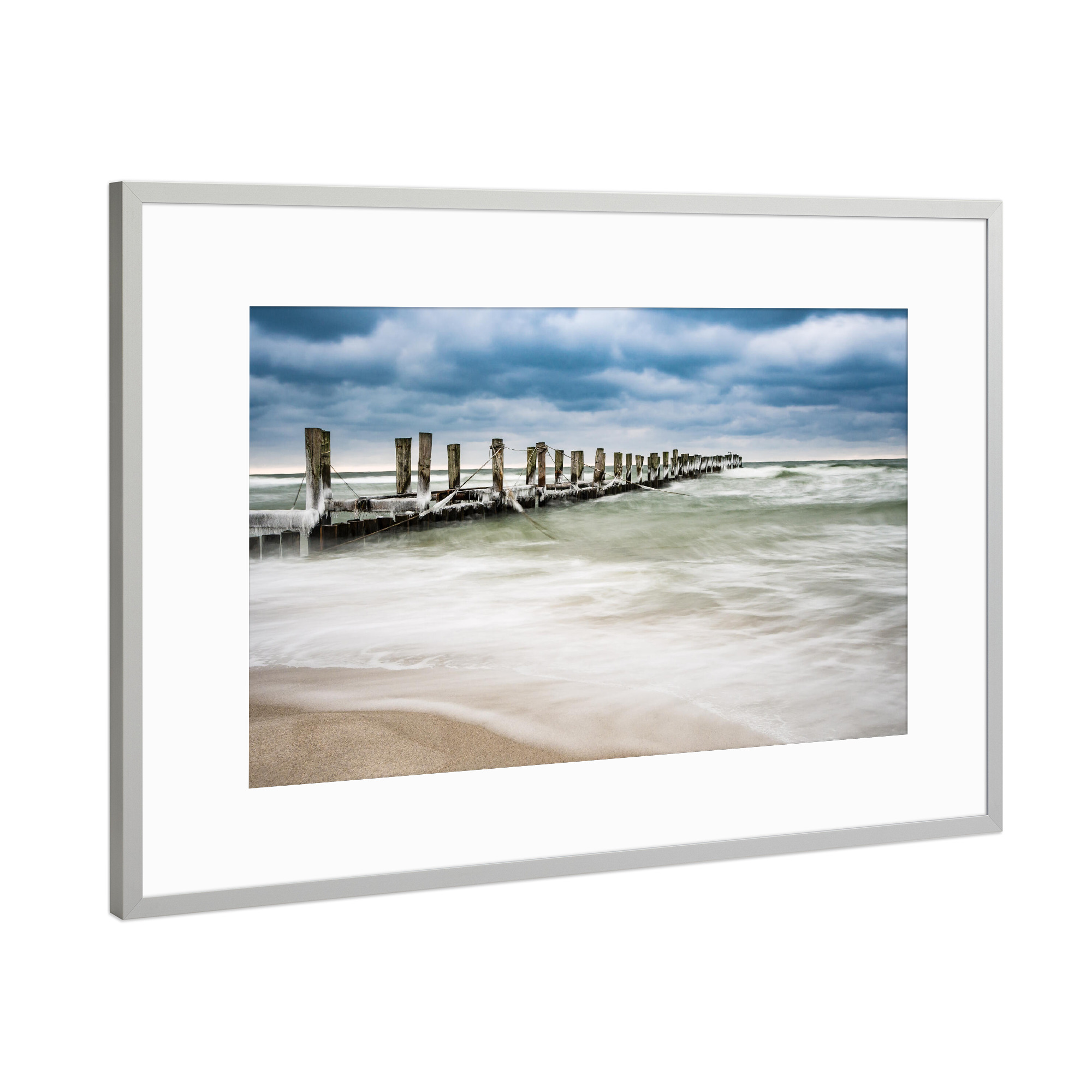 Poster mit Rahmen Silber "Zingst Buhne" artboxONE - Natur,Reise,Reise / Strand und Meer