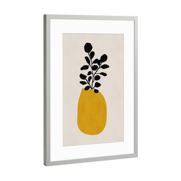 Poster mit Rahmen Silber "MID CENTURY YELLOW VASE" artboxONE - Floral,Abstrakt