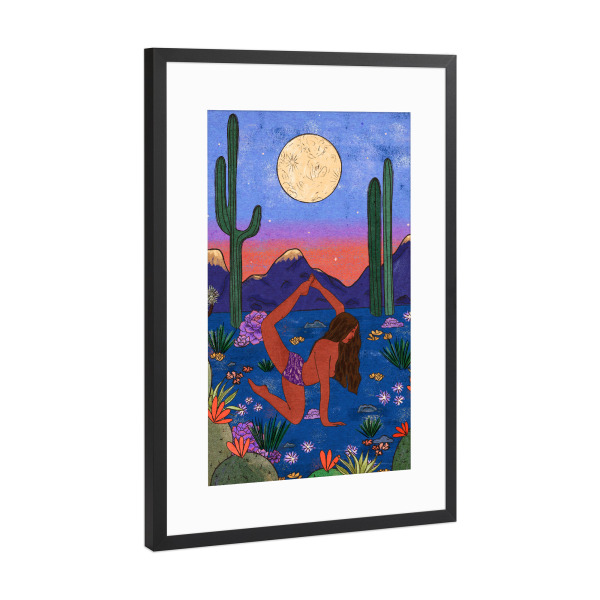 Poster mit Rahmen Schwarz (Metallic) "Wüsten Yoga" artboxONE - Natur