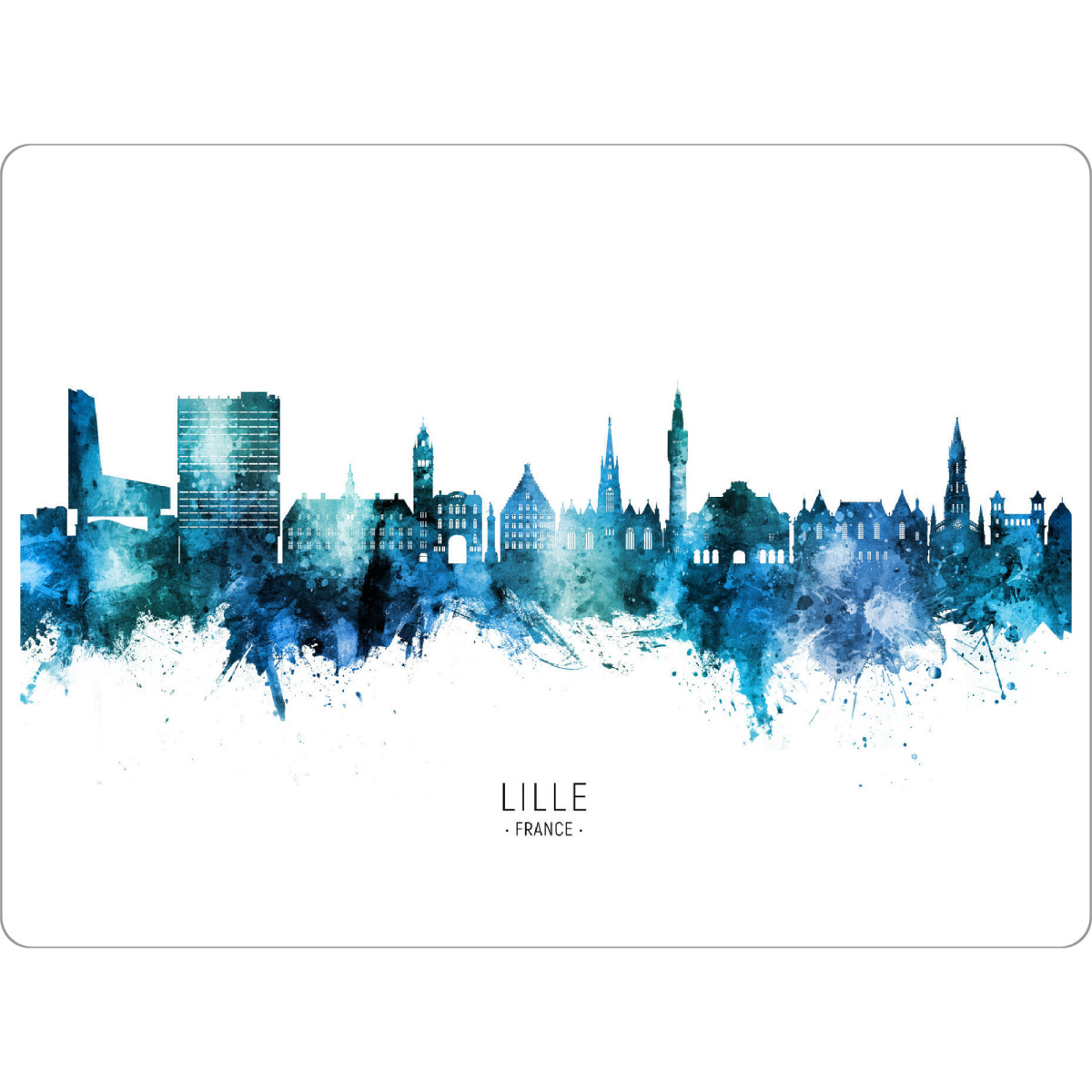 Tischset "Lille France Skyline Blue Name" artboxONE - Städte - Lille,France,Skyline,Cityscape,Stadtbild,Watercolor,Painting,City,Stadt,Frankreich