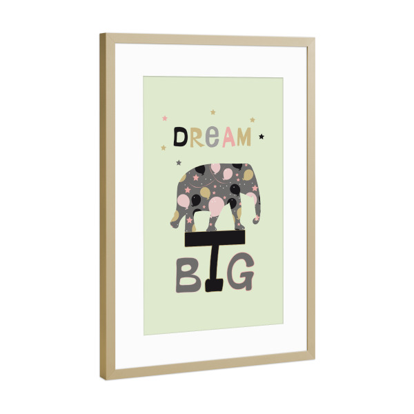 Poster mit Rahmen Gold "Dream Big Elefant Kinderzimmer" artboxONE - Für Kinder