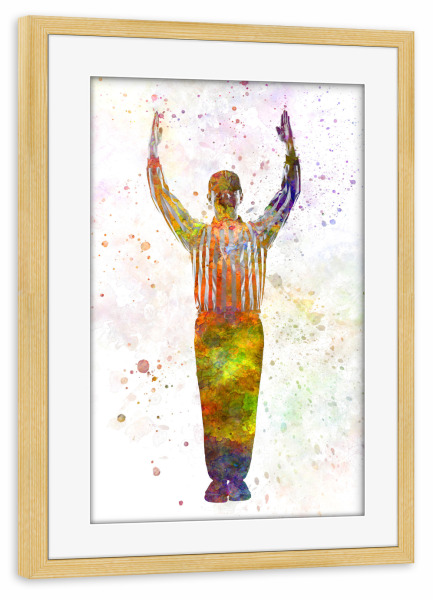 Poster mit Rahmen kiefer "Baseball umpire" artboxONE - Sport - Sport,Sports,Watercolor,Baseball,Color,Multicolor,American,Bat,Stadium