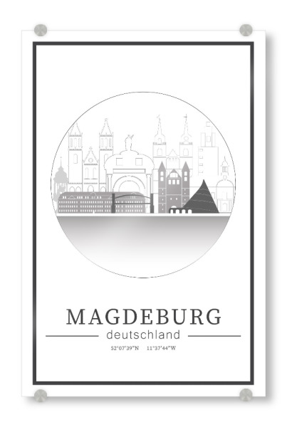 Acrylglasbild "Magdeburg skyline line art circle" artboxONE - Städte,Reise,Architektur,Kartografie