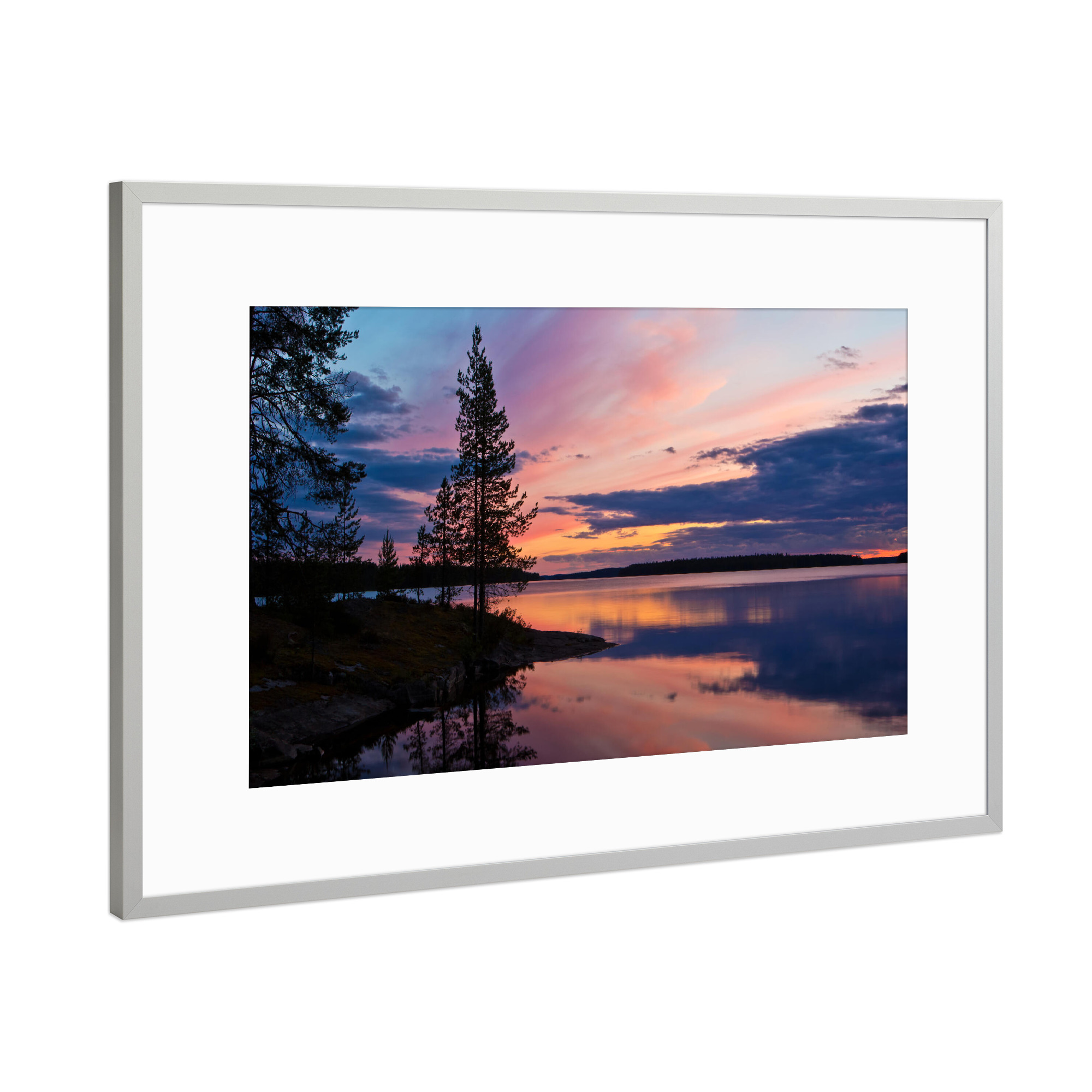 Poster mit Rahmen Silber "Abend am See Lentua" artboxONE - Natur,Reise,Reise / Länder