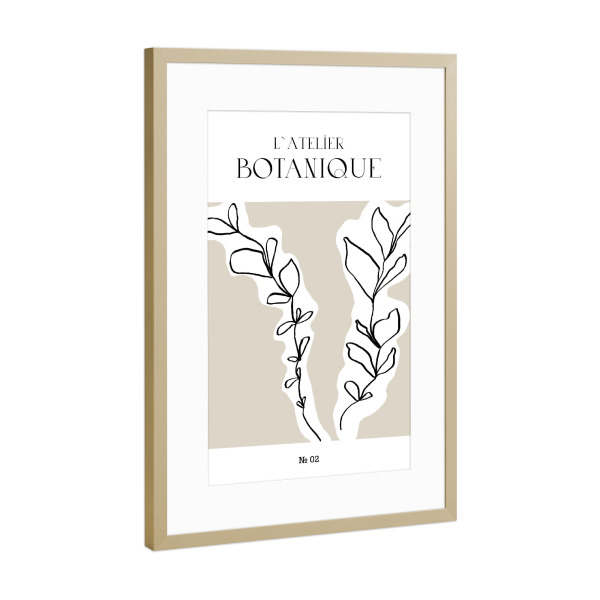 Poster mit Rahmen Gold "L'atelier botanique Sketch" artboxONE - Typografie,Natur,Floral