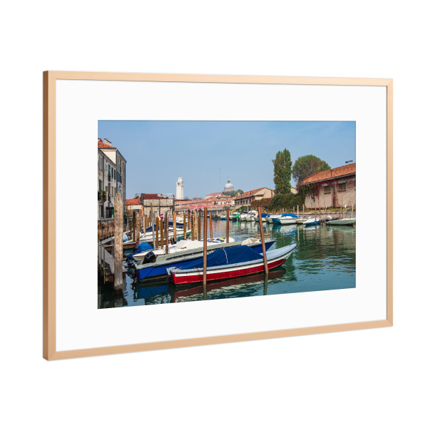 Poster mit Rahmen Kupfer "Boote und Turm in Venedig" artboxONE - Reise,Architektur,Städte / Venedig,Reise / Länder