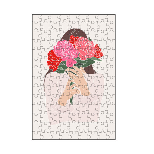 Girl with peonies bouquet