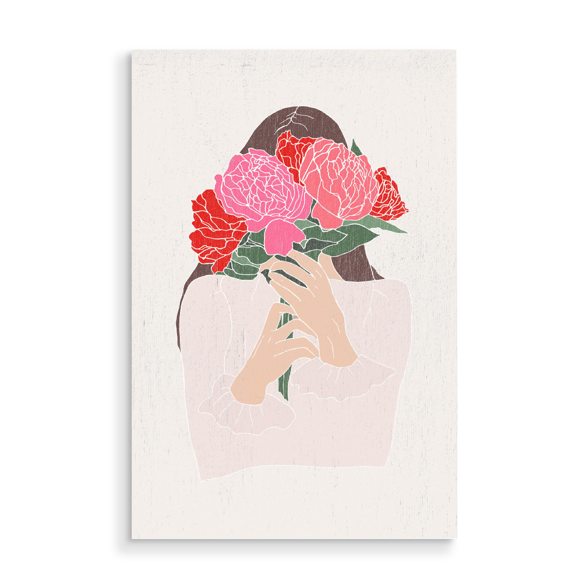 Holzbild "Girl with peonies bouquet" artboxONE - Floral,Menschen,Liebe