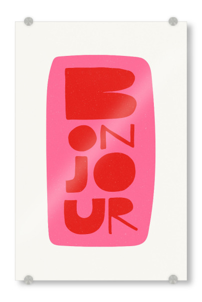 Acrylglasbild "Bonjour French Word Pink" artboxONE - Typografie,Abstrakt,Städte / Paris,Reise / Länder