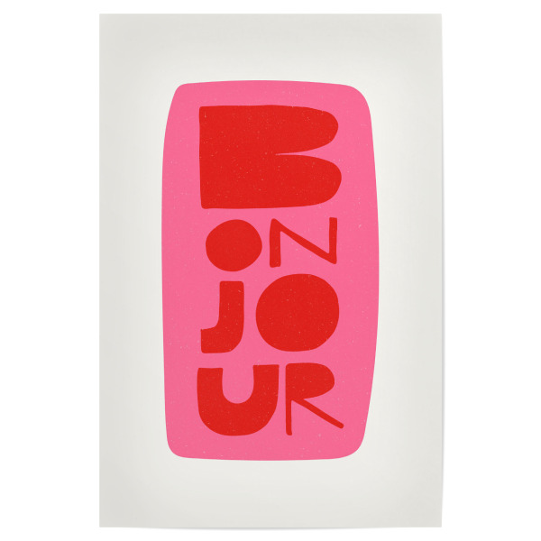 Poster 30x20 cm "Bonjour French Word Pink" artboxONE - Typografie,Abstrakt,Städte / Paris,Reise / Länder