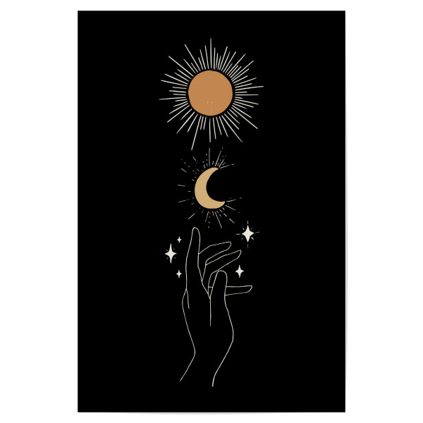 Poster "Hand Pointing Up Sun Moon Dark" artboxONE - Natur,Abstrakt,Galaxy