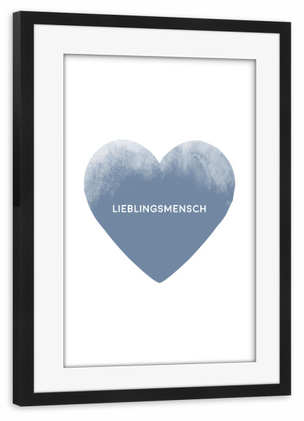 Poster mit Rahmen schwarz "Lieblingsmensch mit Herz I Blau" artboxONE - Typografie,Liebe,Für Papa,Männer
