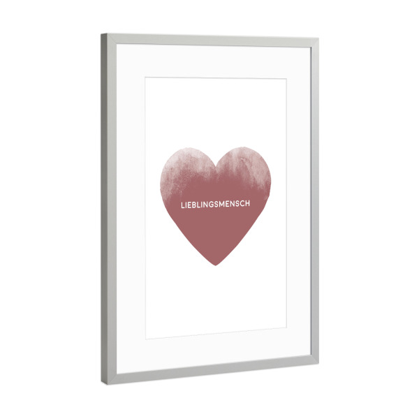 Poster mit Rahmen Silber "Lieblingsmensch mit Herz I Rosé" artboxONE - Typografie,Liebe,Für Mama,Lustig