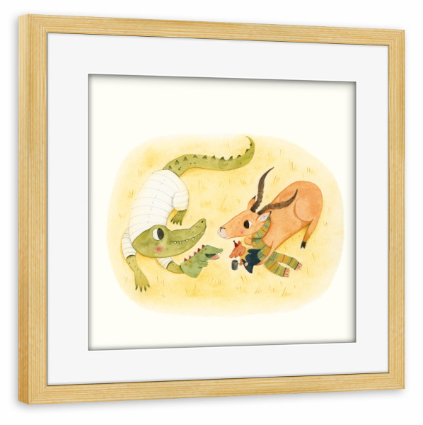 Poster mit Rahmen kiefer "Krokodil und Impala" artboxONE - Natur,Für Kinder,Tiere,Reise / Afrika