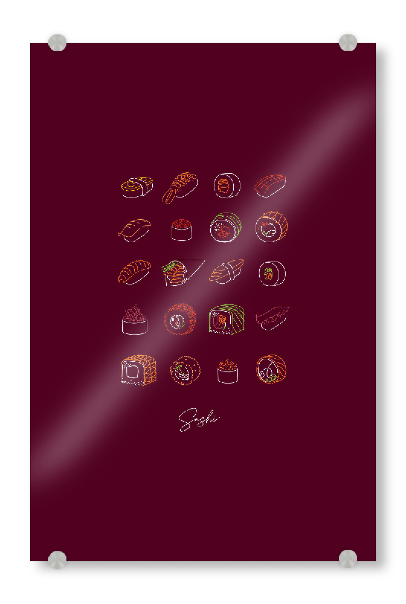 Acrylglasbild "Sushi type line style burgundy" artboxONE - Für Kinder,Essen & Trinken,Für Mama,Für Papa
