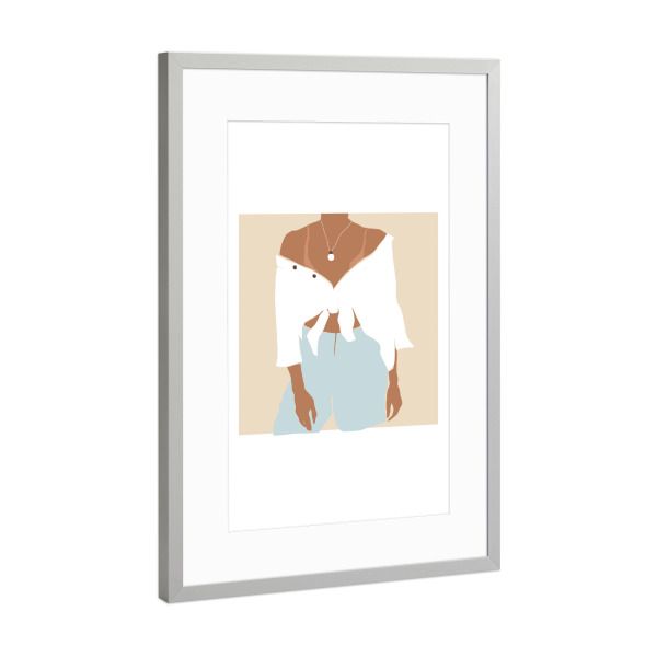 Poster mit Rahmen Silber "Summer Outfit White Shirt" artboxONE - Menschen,Reise / Strand und Meer,Fashion