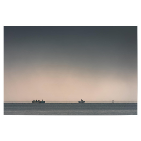Poster 30x20 cm "New day, new luck" artboxONE - Natur,Menschen - Fischerboote,Fischer,Angler,Bodensee,Nebel,Sonnenaufgang,Fischen,Angeln