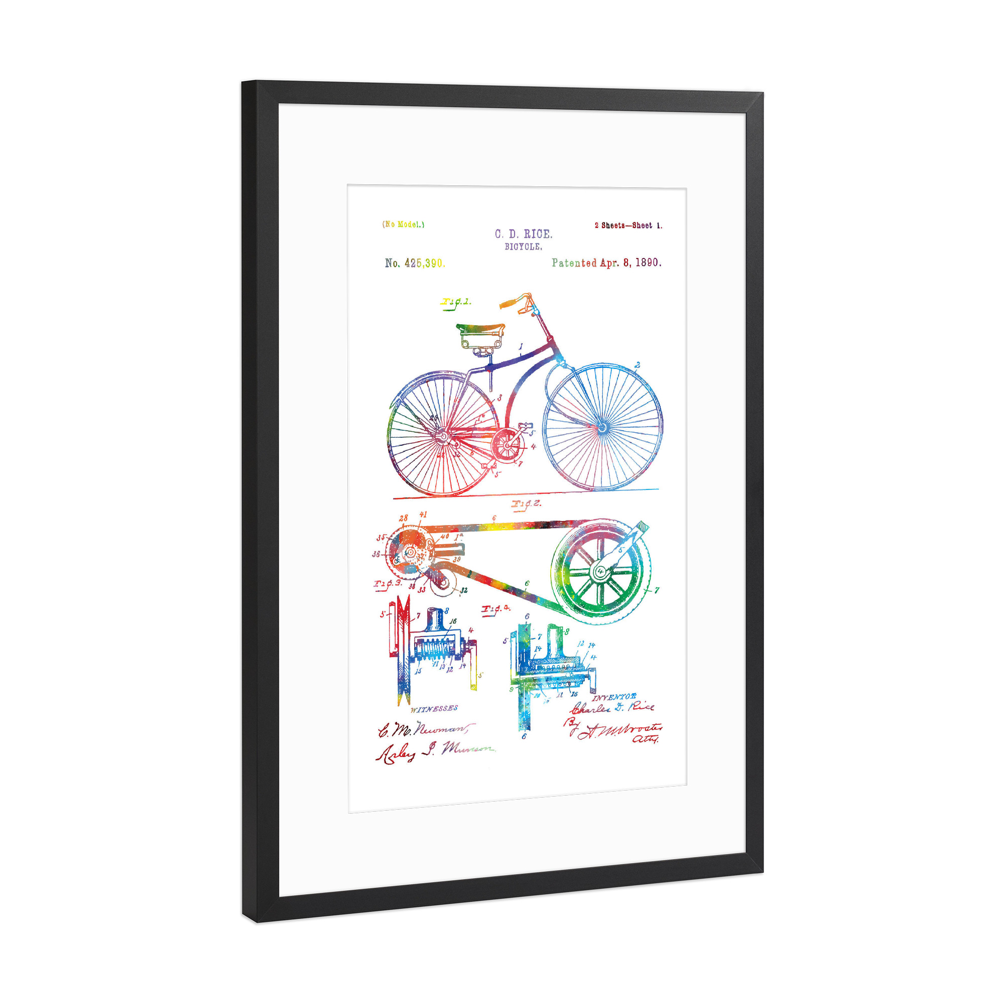 Poster mit Rahmen Schwarz (Metallic) "Bicycle classic patent drawing" artboxONE - Reise,Sport,Sport / Motivation