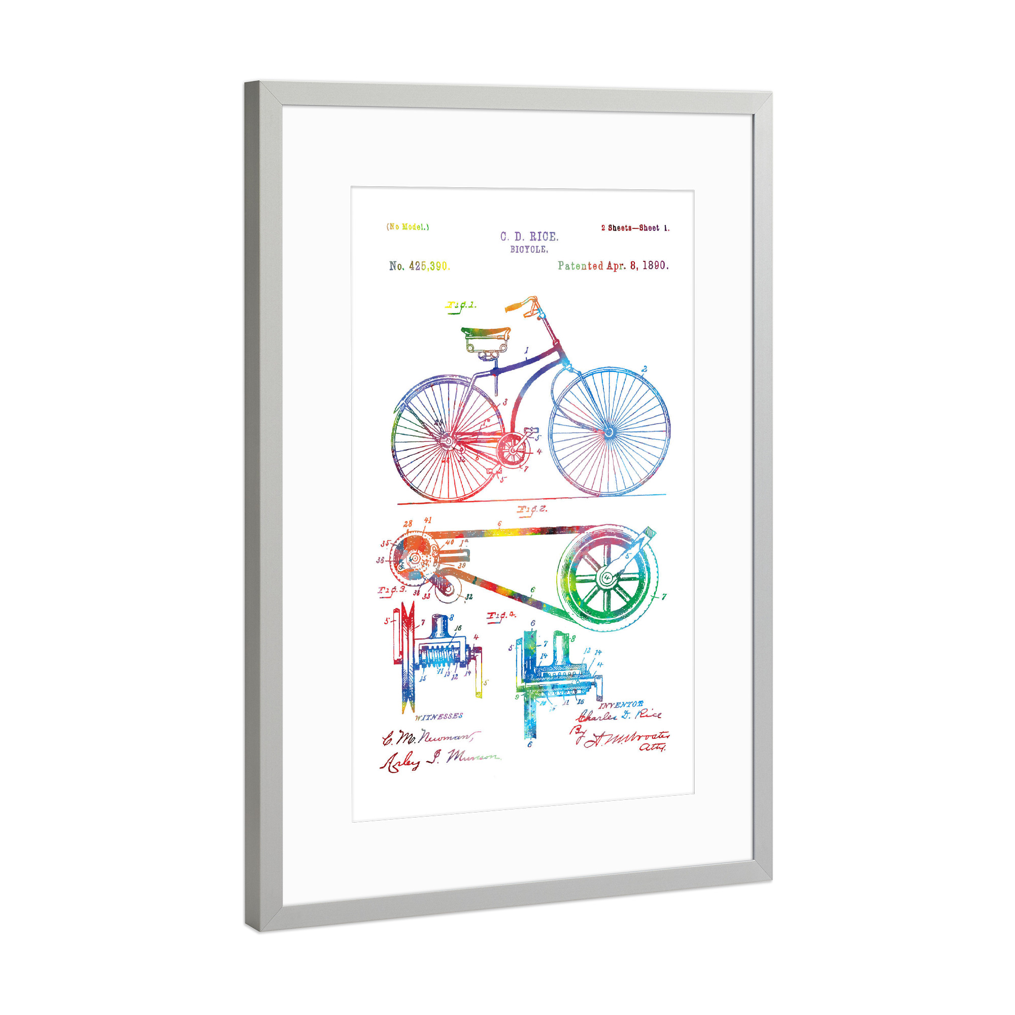 Poster mit Rahmen Silber "Bicycle classic patent drawing" artboxONE - Reise,Sport,Sport / Motivation