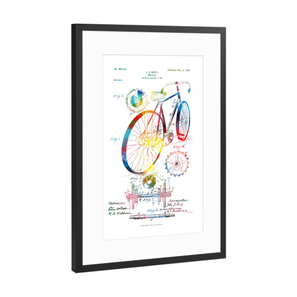 Poster mit Rahmen Schwarz (Metallic) "Bicycle patent drawing" artboxONE - Sport,Sport / Motivation