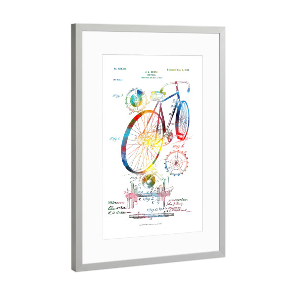 Poster mit Rahmen Silber "Bicycle patent drawing" artboxONE - Sport,Sport / Motivation