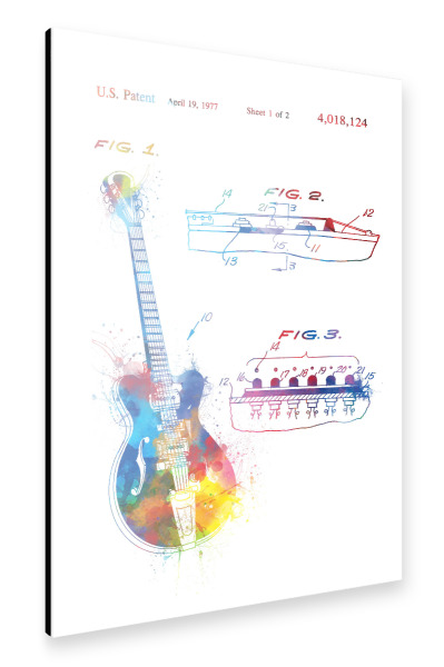 Alu-Dibond "Acoustic guitar drawing patent" 30x20 cm artboxONE