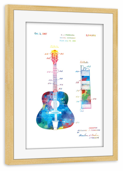 Poster mit Rahmen kiefer "Acoustic guitar patent drawing" artboxONE - Musik