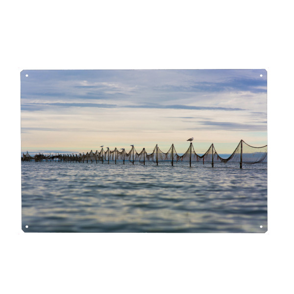 Holzbild "Ein Moment der Ruhe" artboxONE - Natur - Wasser,Haff,Möwen,Buhnen,Strand,Reise,Urlaub,Ruhe,Himmel,Meer,Sea,Sky