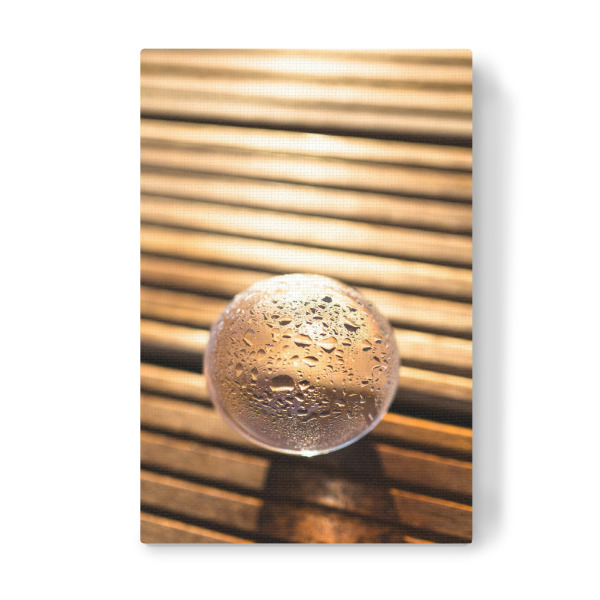 Leinwandbild "Licht und Glas" artboxONE - Abstrakt - Glaskugel,Holz,Gelb,Gold,Light,Licht,Sun,Sonne