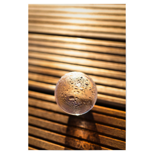 Poster "Licht und Glas" artboxONE - Abstrakt - Glaskugel,Holz,Gelb,Gold,Light,Licht,Sun,Sonne
