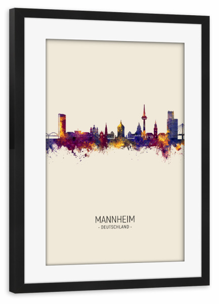 Poster mit Rahmen schwarz "Mannheim Germany Skyline Beige" artboxONE - Städte