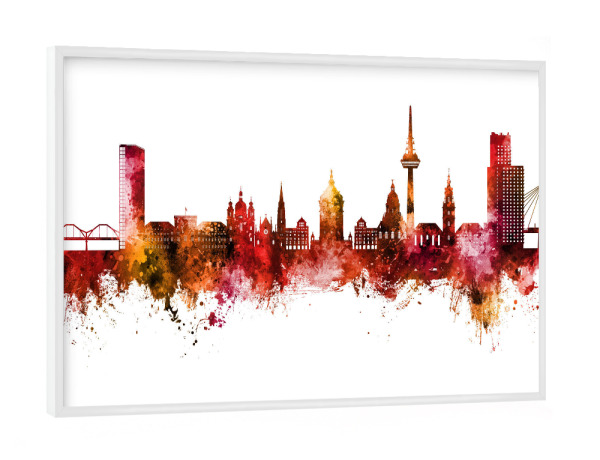 Poster mit weißem Rahmen "Mannheim Germany Skyline Red" artboxONE - Städte